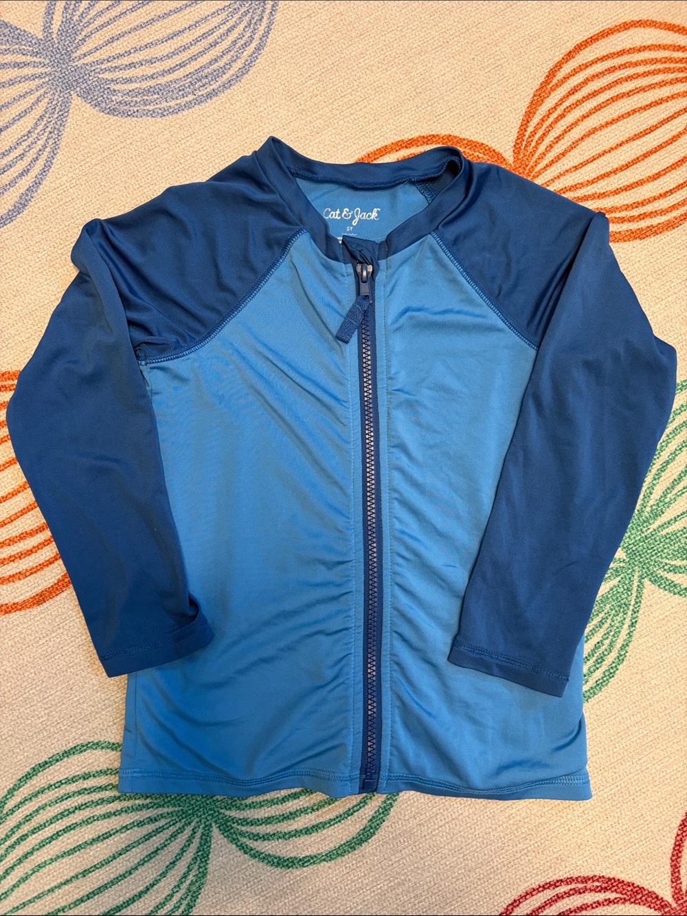 Cat & Jack Two-Tone Blue Zip Front Swim Shirt rash guard